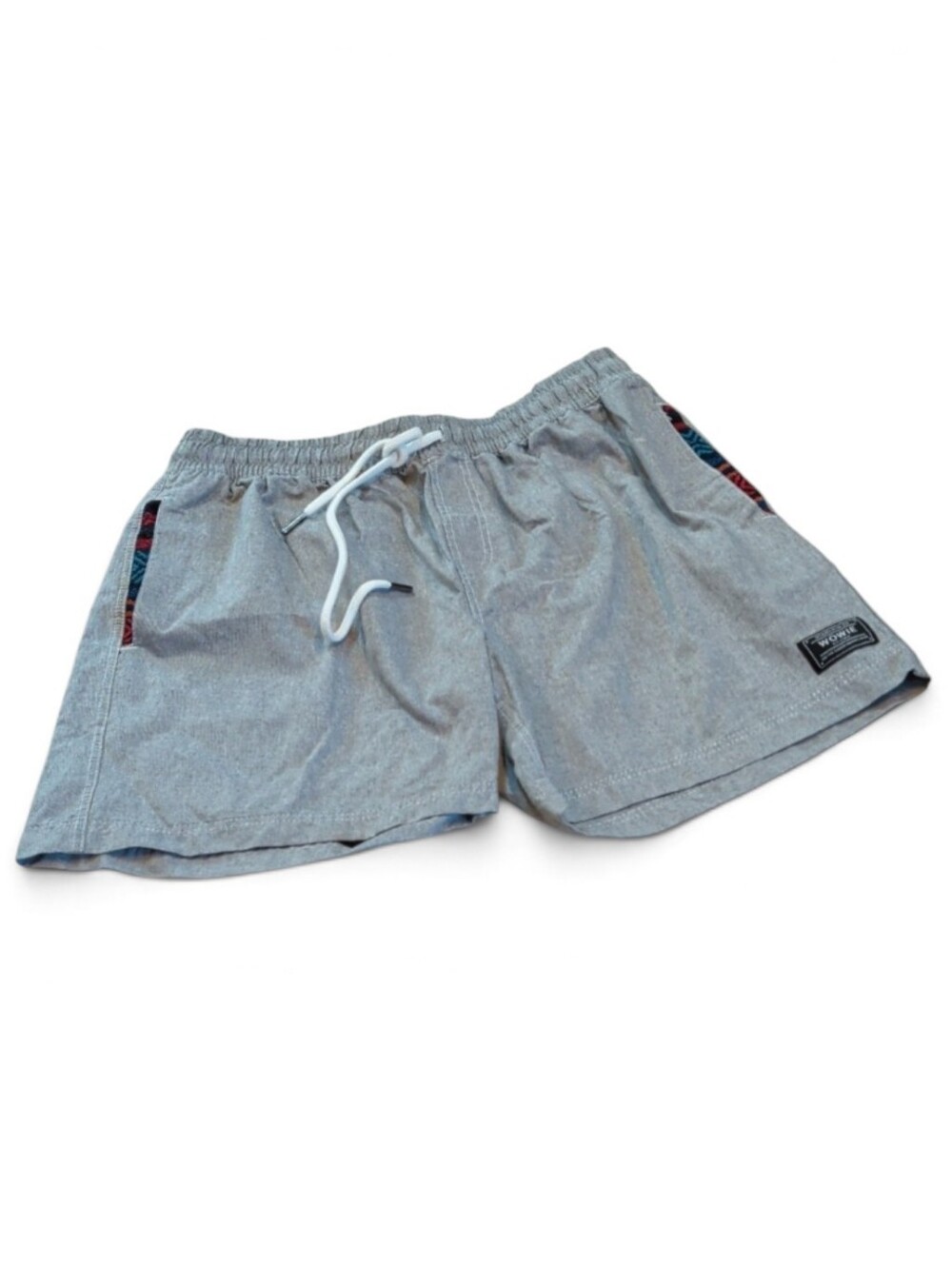 Wowie, Grey Drawstring Shorts With Aztec Pattern Trim. Lg